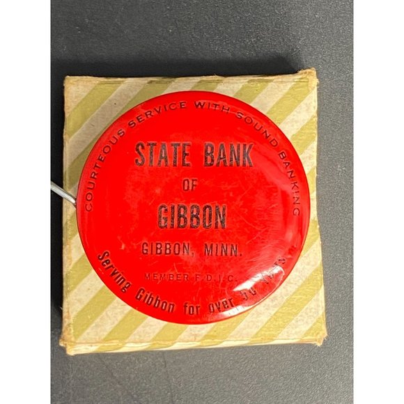 VTG State Bank of Gibbon Minnesota Pocket Metal Tape Measure Double Sided Insura - Picture 1 of 7